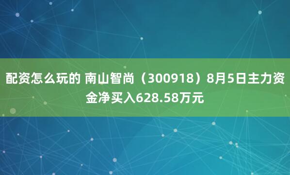 配资怎么玩的 南山智尚（300918）8月5日主力资金净买入628.58万元